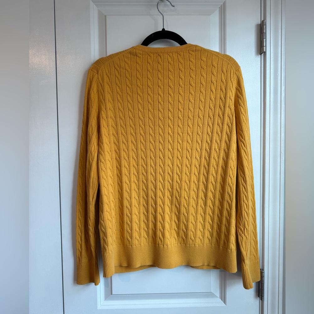 Lands End Women’s Cable Knit Mustard Yellow Cotton Cardigan Size Large - Picture 4 of 12